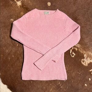 L.L. Bean Pink Ribbed Crew Neck Sweater 100% Merino Lambs Wool, Size M